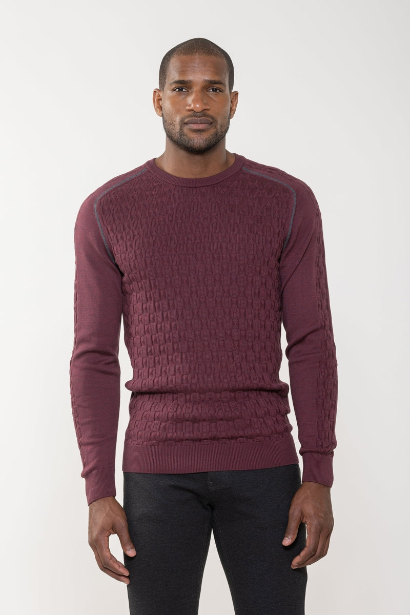 Wholesale,Luchiano Visconti, Luchiano Visconti Burgundy Hourglass Crew Neck Sweater, Red, Large-43-TagL