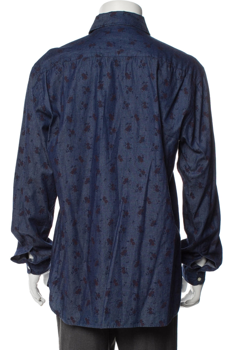 RealReal,Oliver Spencer, Oliver Spencer Navy Floral Print Long Sleeve Dress Shirt, Blue, Large-46-TagL