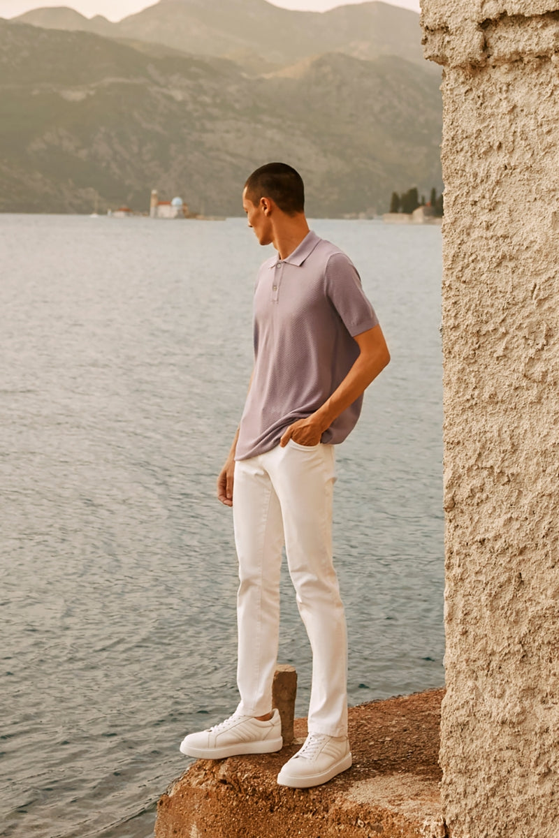 Wholesale,Altinyildiz Classics, Altinyildiz Classics Lilac Knit Textured Weave Polo, Purple, Large-43-TagL