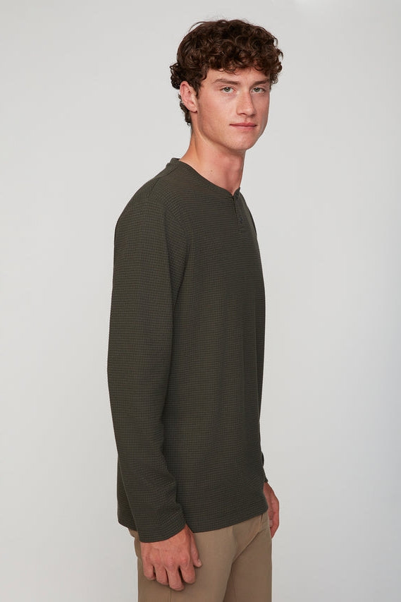 Wholesale,Projek Raw, Projek Raw Forest Green Grid-patterned Jersey Henley, Green, Small-42-TagSMedium-45-TagMLarge-47-TagLExtra Large-50-TagXL