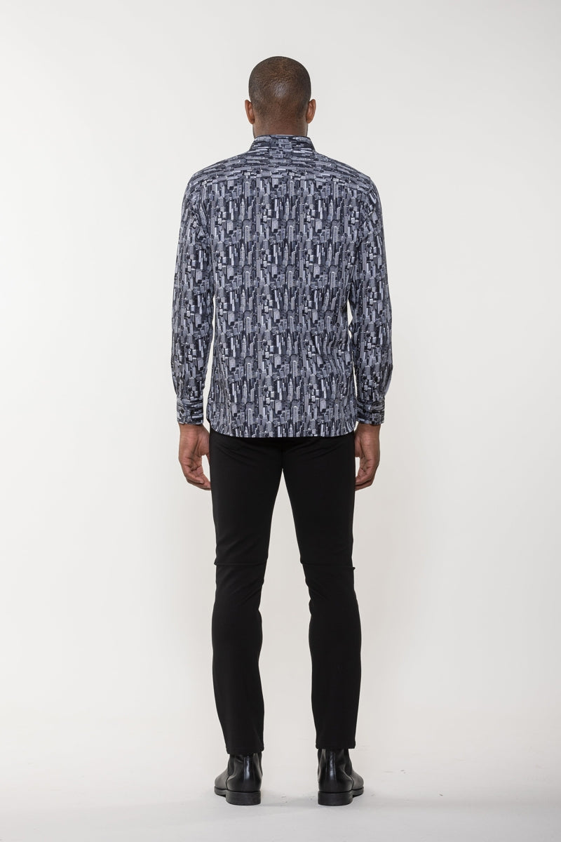 Wholesale,Luchiano Visconti, Luchiano Visconti Black City Scape Printed Shirt, Black, Small-42-TagSLarge-48-TagLExtra Large-50-TagXL