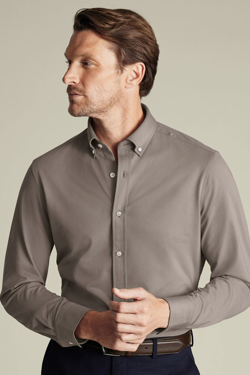 Wholesale,Charles Tyrwhitt, Charles Tyrwhitt Mocha Performance Stretch Jersey Shirt, Brown, Small-39-TagSMedium-42-TagMLarge-45-TagLExtra Large-48-TagXLExtra Extra Large-51-TagXXL