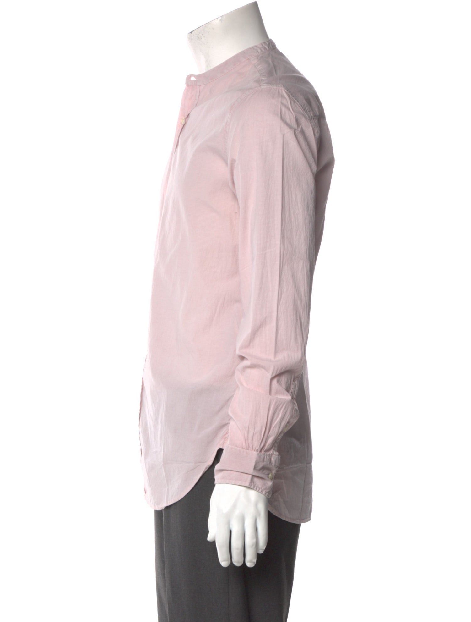 RealReal,Officine Generale, Officine Generale Pink Mandarin Collar Long Sleeve Shirt with Patch Pockets & Button Closure, Unknown, Unknown