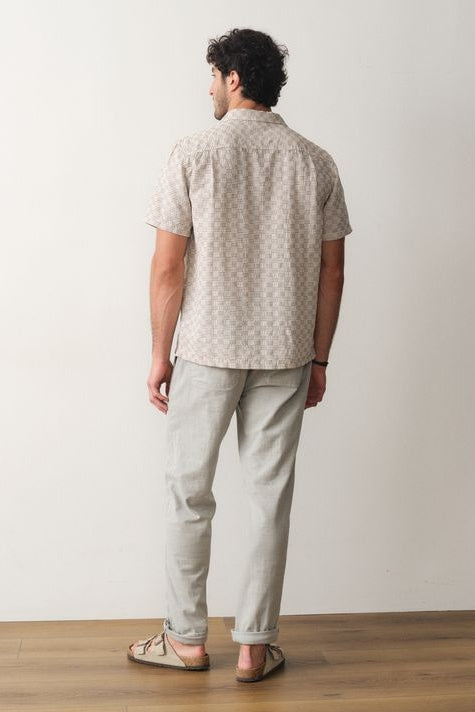 Wholesale,Marine Layer, Marine Layer Natural/Brown Check Dobby Textured Resort Shirt, Cream, Small-41-TagSMedium-44-TagMLarge-46-TagL