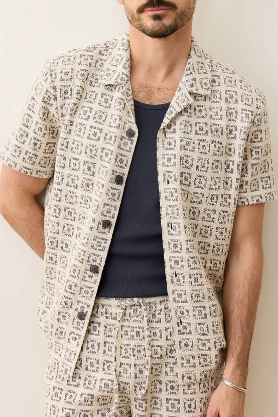 Wholesale,Marine Layer, Marine Layer Neutral Geo Print Jacquard Textured Shirt, Tan, Small-42-TagS