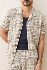 Marine Layer Neutral Geo Print Jacquard Textured Shirt
