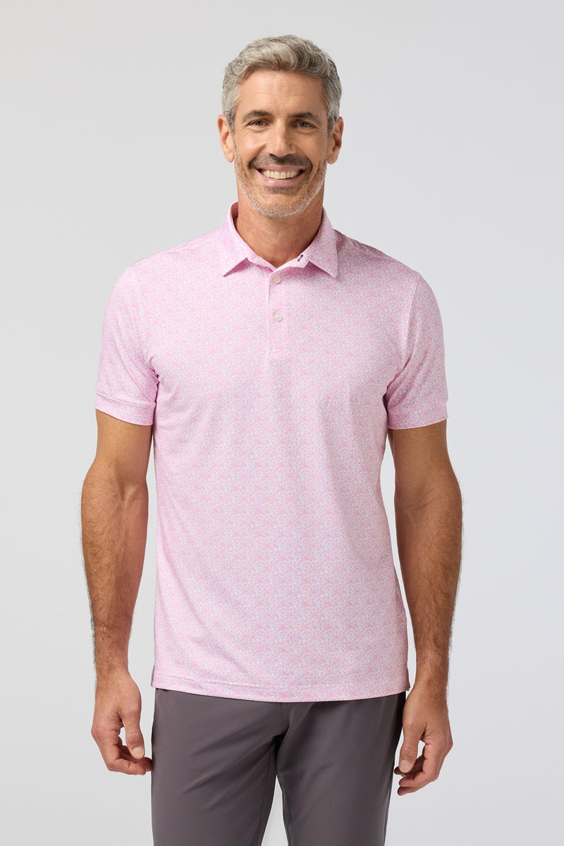 Wholesale,Mizzen + Main, Mizzen + Main Pink Azaleas Outline Print Performance Trim Fit Polo, Pink, Medium-42-TagM