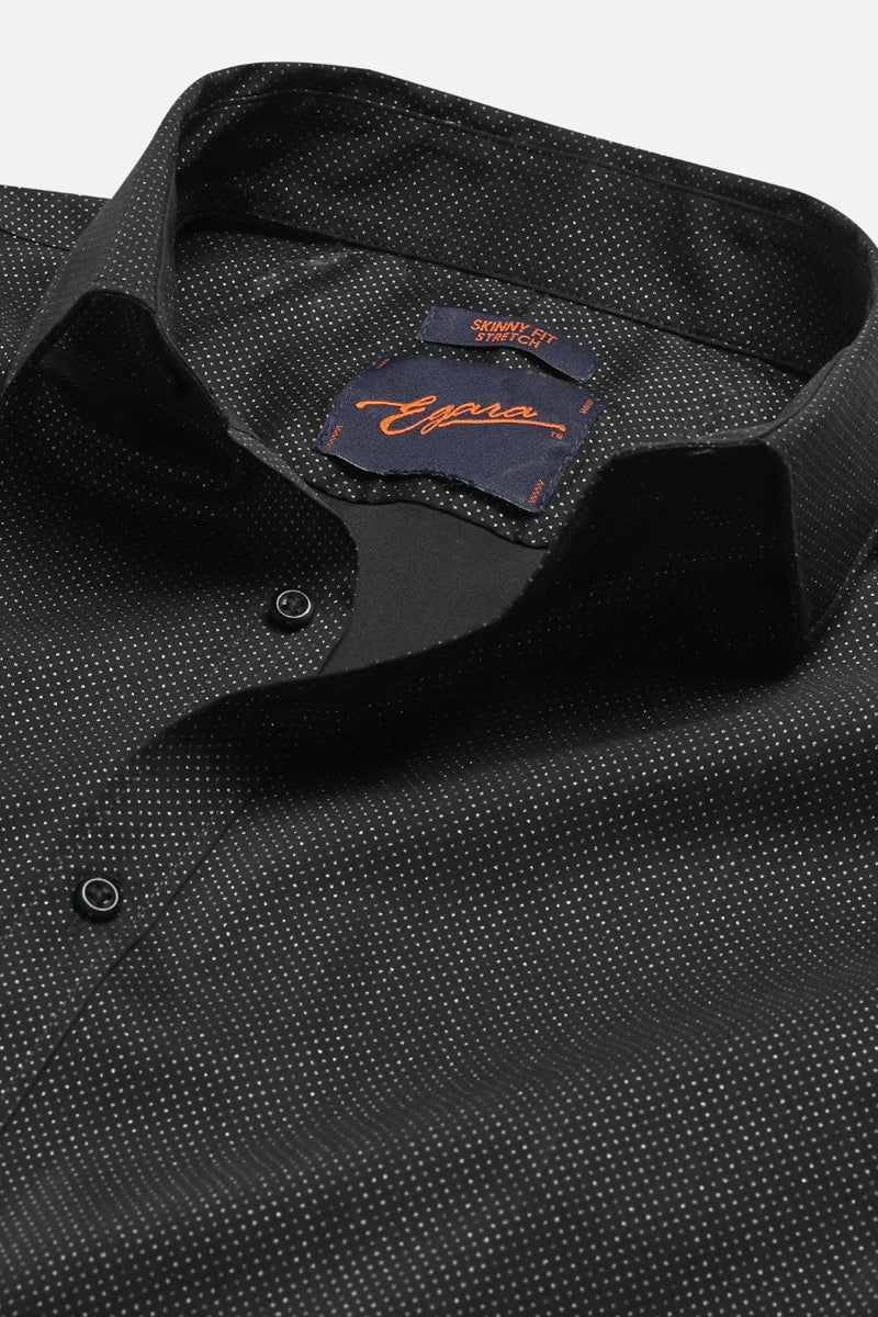 Egara Black Micro Dot Pattern Slim Fit Stretch Long Sleeve Shirt – Taelor.Style Egara Black Micro Dot Pattern Slim Fit Stretch Long Sleeve Shirt – Taelor.Style