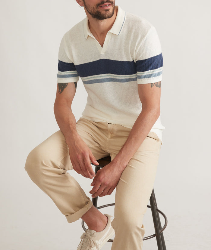 Wholesale,Marine Layer, Marine Layer Cream with Blue Stripes Greyson Polo, Cream, Medium-40-TagMLarge-43-TagLExtra Extra Large-50-TagXXLExtra Large-46-TagXLSmall-38-TagS
