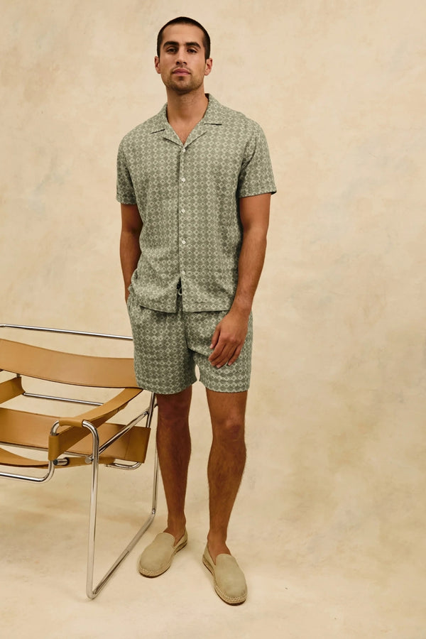 Rails Oat Olive Diamond Geo Stretch Linen Blend Shirt