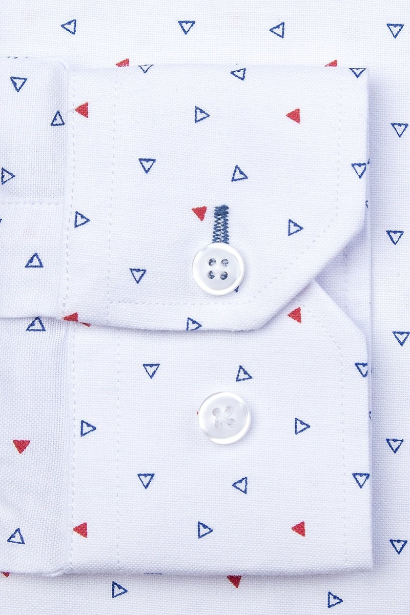 Faire,Alynn, Alynn White Triangle Print Slim Fit Dress Shirt, White, Small-38-TagS