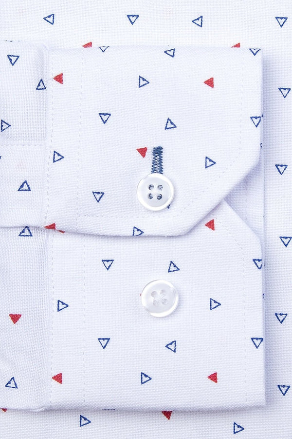 Alynn White Triangle Print Slim Fit Dress Shirt