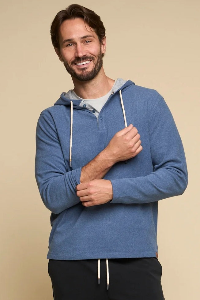 Wholesale,Fundamental Coast, Fundamental Coast Blue Soft Henley Hoodie, Blue, Small-40-TagSMedium-44-TagMLarge-47-TagLExtra Large-50-TagXLExtra Extra Large-53-TagXXL