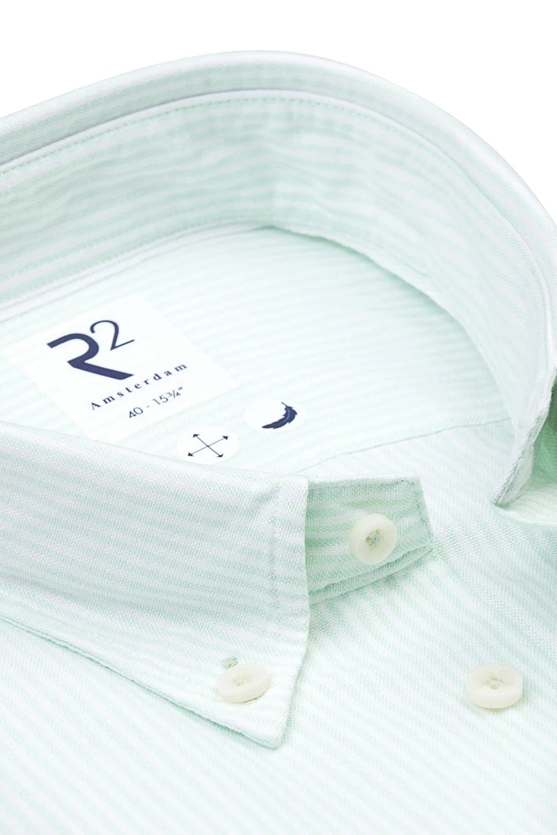 Direct From Brand,R2 Amsterdam, R2 Amsterdam Light Green/White Striped Poplin Shirt, Green, Large-46-Tag42