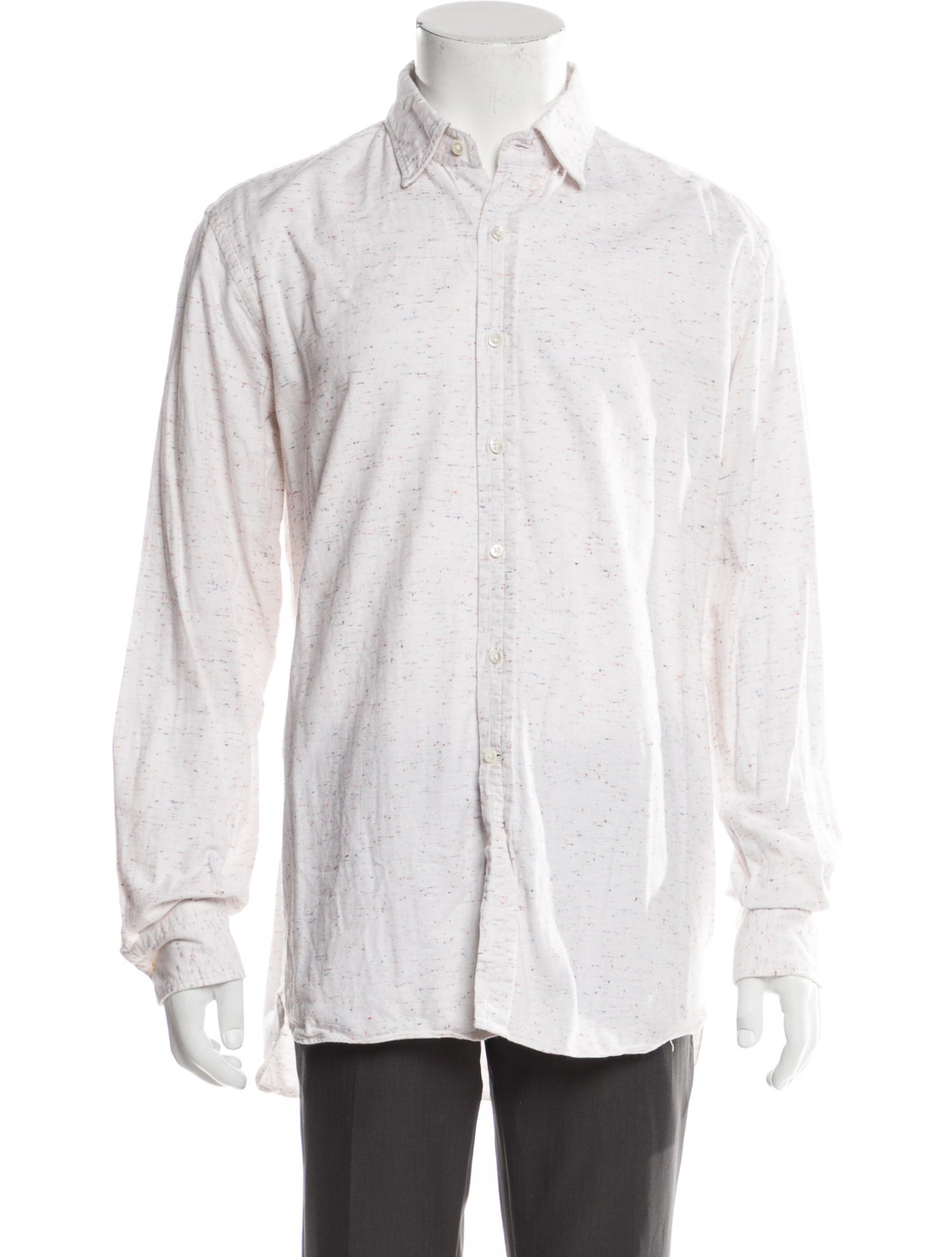 RealReal,Ovadia & Sons, Ovadia & Sons White Embroidered Accent & Wing Collar Long Sleeve Dress Shirt, White, Large-46-TagXL
