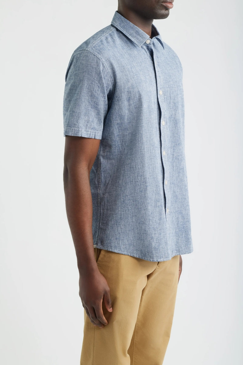 Wholesale,James Campbell, James Campbell Navy Cotton/Linen Blend Shirt, Blue, Extra Extra Large-53-TagXXL