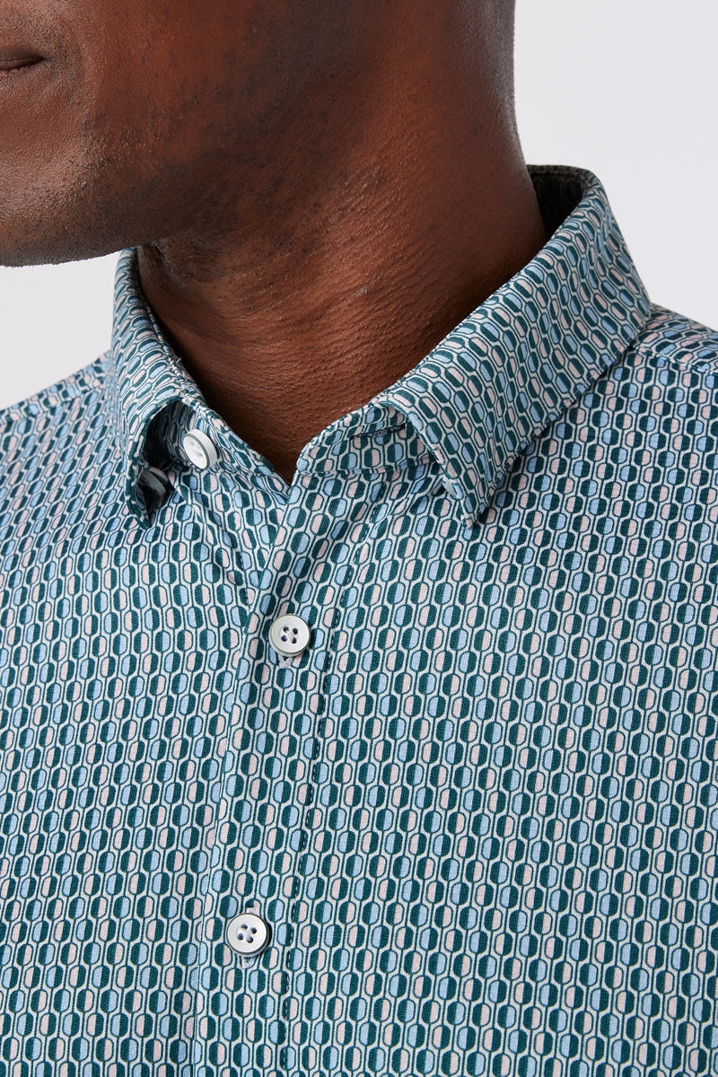 Wholesale,Mizzen + Main, Mizzen + Main Dark Muted Green Geo Print Trim Fit Shirt, Green, Medium-43-TagMLarge-46-TagLExtra Large-49-TagXLExtra Extra Large-52-TagXXLSmall-41-TagS