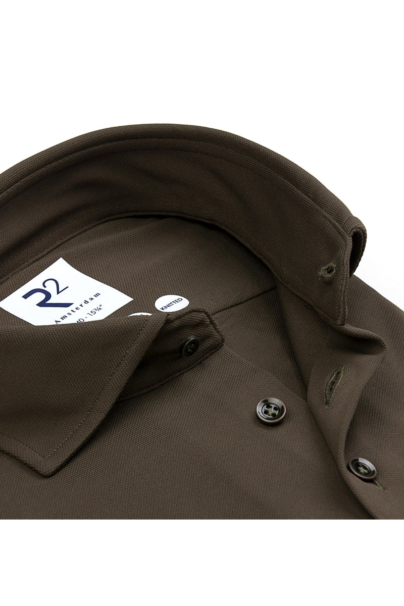 Direct From Brand,R2 Amsterdam, R2 Amsterdam Dark Green 4-Way Stretch Shirt, Green, Large-46-Tag43