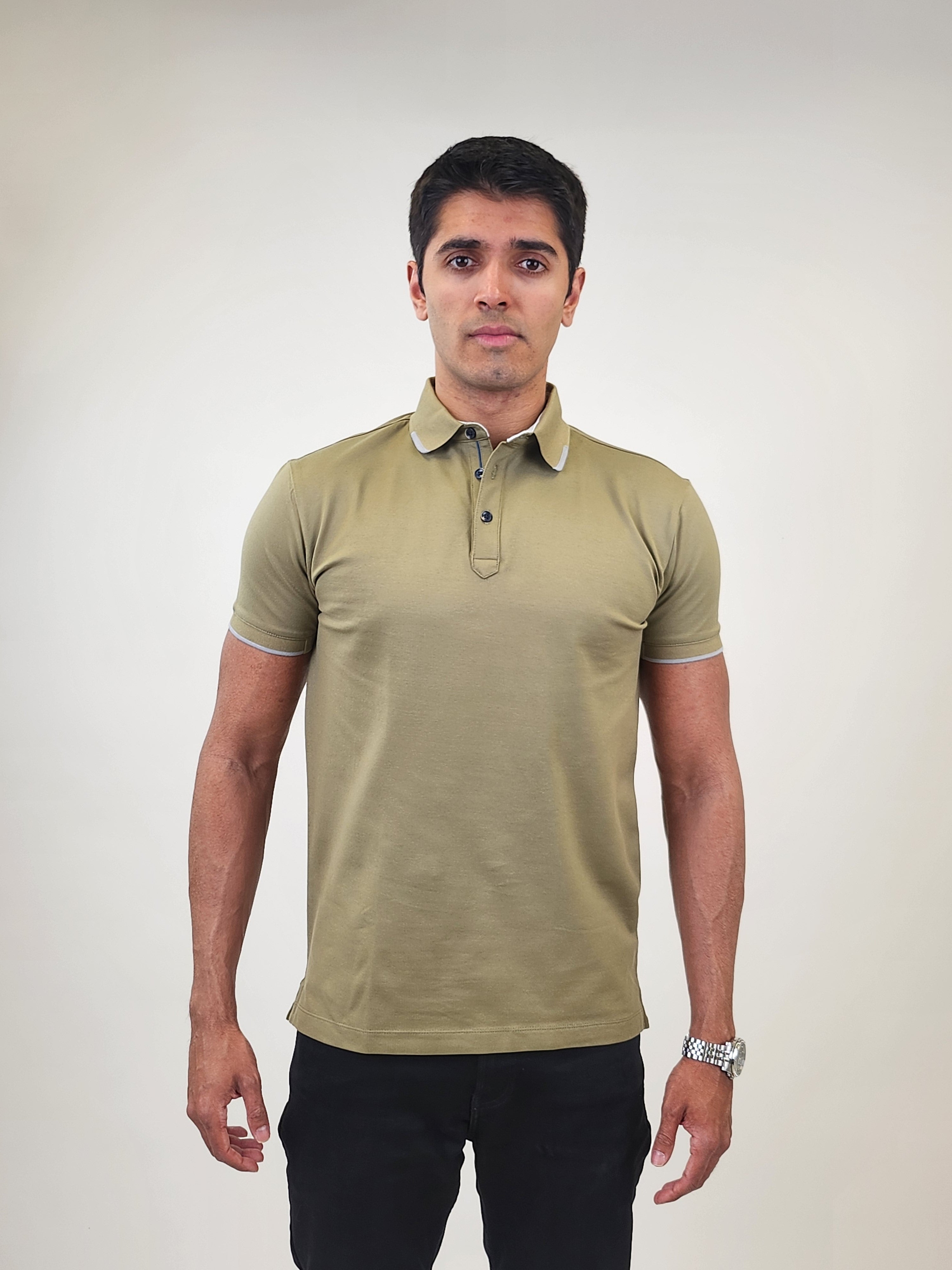 Brand Partner,R2 Amsterdam, R2 Amsterdam Olive Solid Polo, Green, Medium-40-TagM