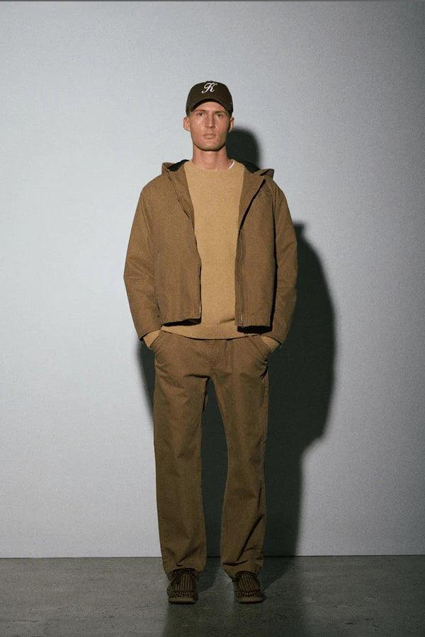 Kuwalla Tan Ribbed Collar Textured Knit Crewneck Sweater