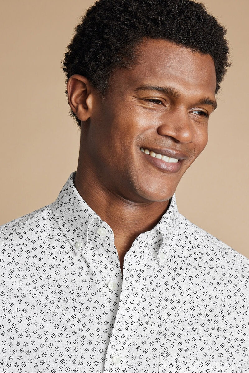 Wholesale,Charles Tyrwhitt, Charles Tyrwhitt White with Black Floral Geo Stretch Shirt, White, Small-39-TagS