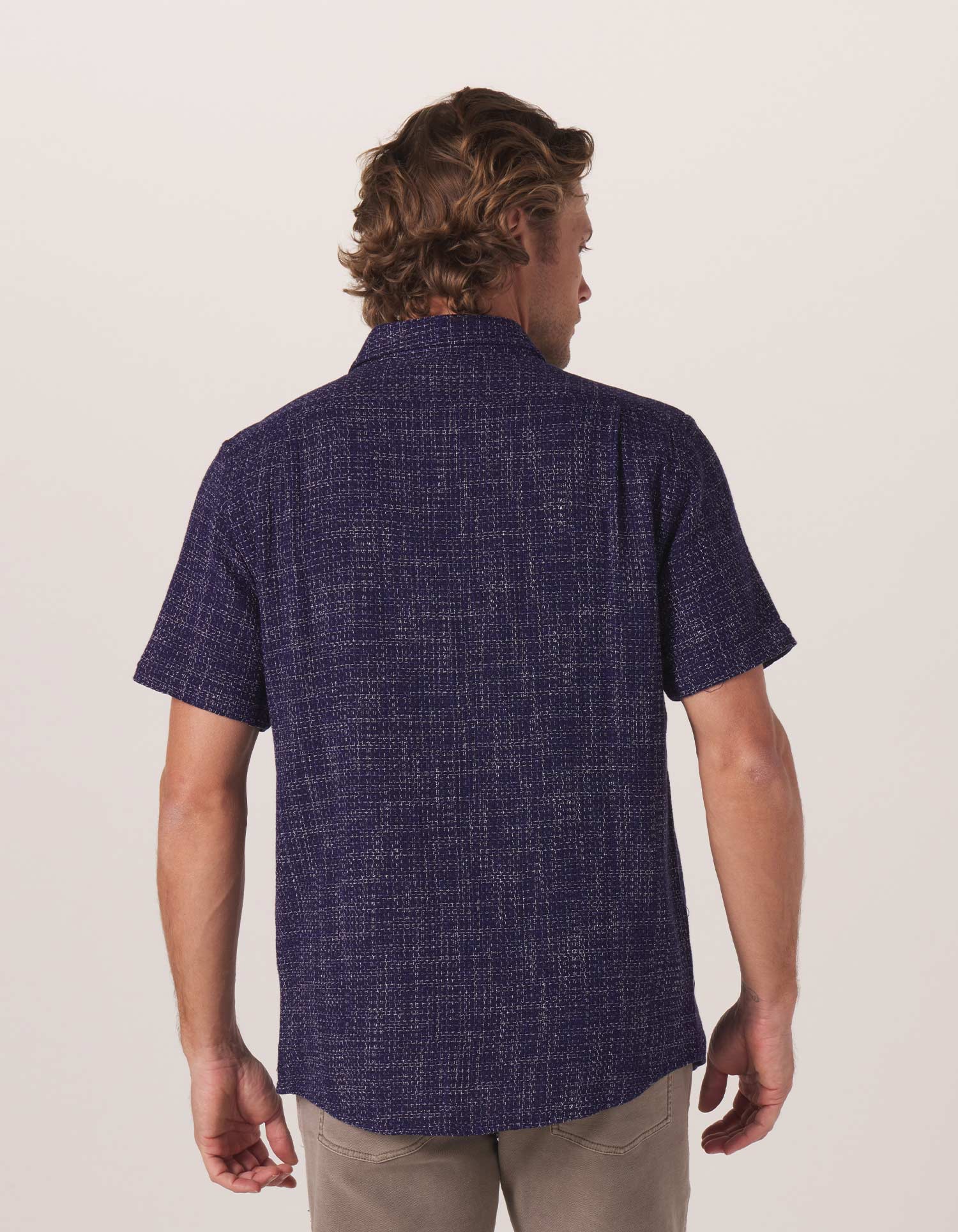 Wholesale,The Normal Brand, The Normal Brand Navy Woven Freshwater Short Sleeve Button Up Shirt, Blue, Large-46-TagL