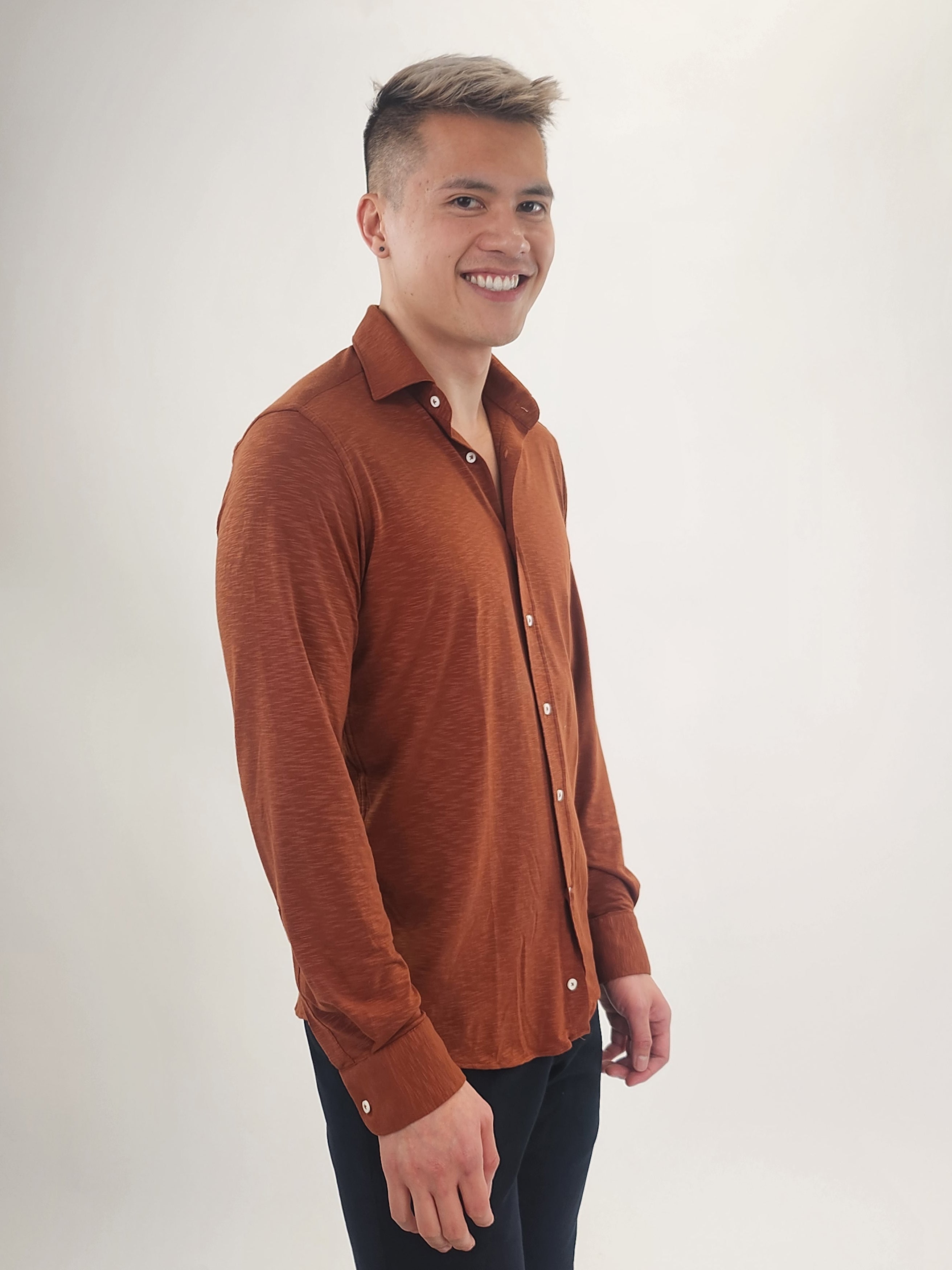 Wholesale,Jakamen, Jakamen Rust Knit Long Sleeve Button Up Shirt, Brown, Medium-42-TagM