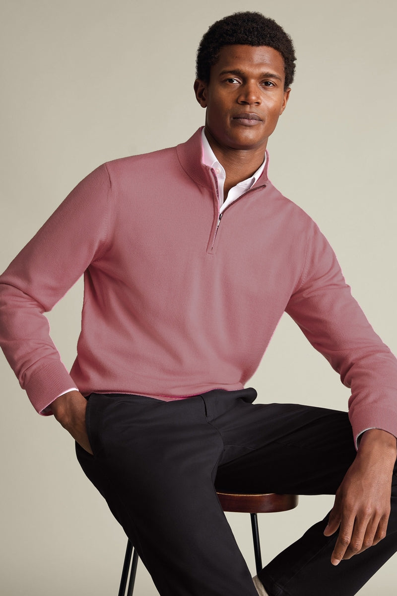 Wholesale,Charles Tyrwhitt, Charles Tyrwhitt Dark Pink Pure Merino Wool Qtr Zip, Pink, Extra Large-48-TagXL