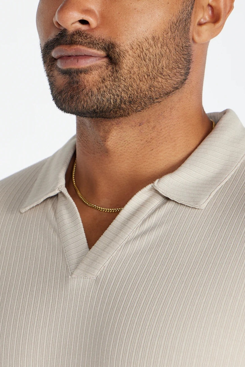 Wholesale,BYLT, BYLT Latte Ribbed Drop-cut Open V Long Sleeve Polo, Tan, Extra Extra Large-52-TagXXL