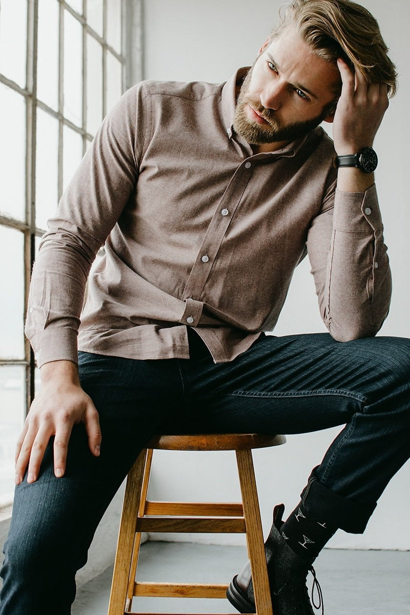 Wholesale,Alynn, Alynn Brown Chambray Slightly Brushed Classic Fit Shirt, Brown, Extra Large-51-TagXL
