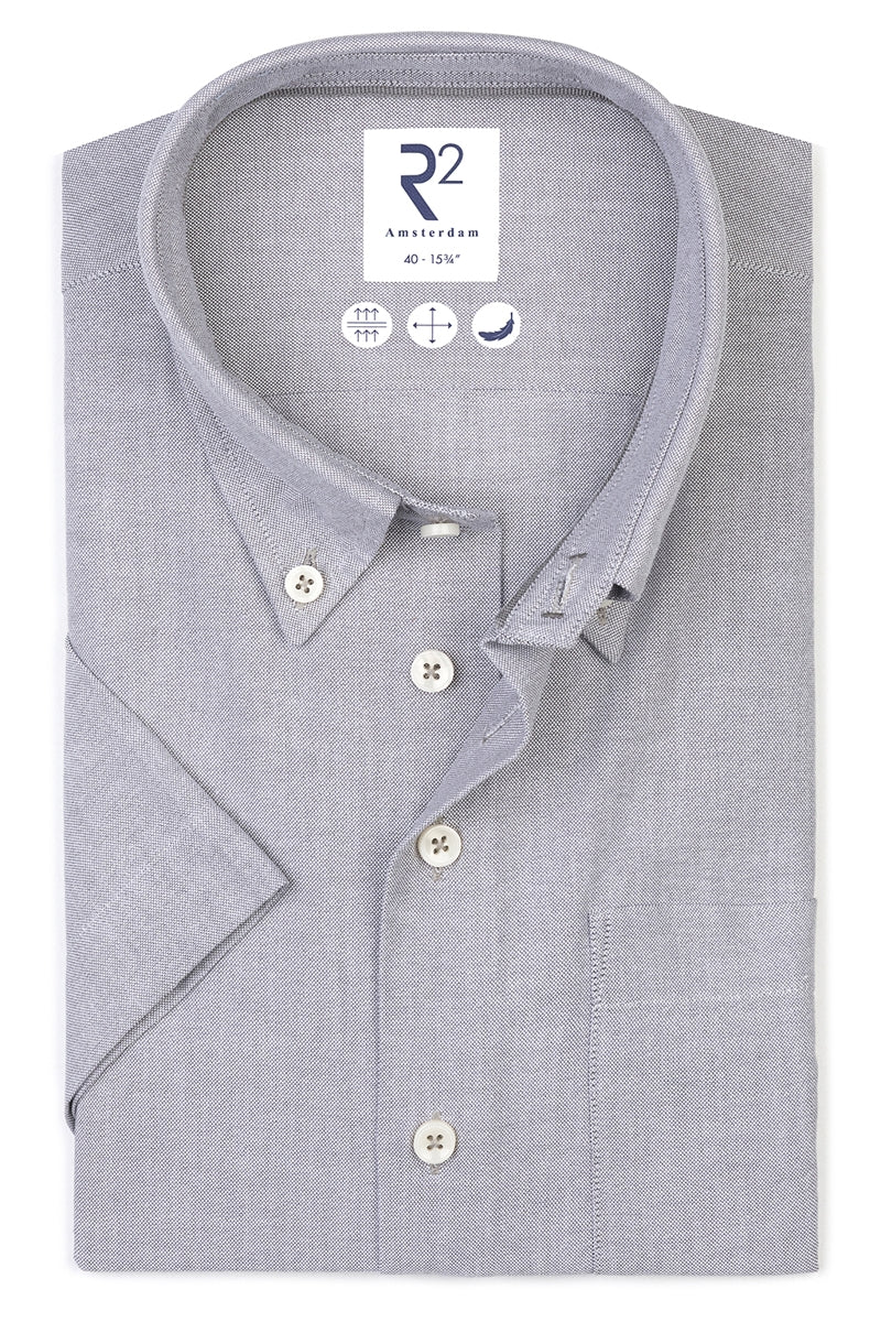 Direct From Brand,R2 Amsterdam, R2 Amsterdam Grey 100% Cotton Short Sleeve Button Up Shirt, Grey, Medium-44-Tag41