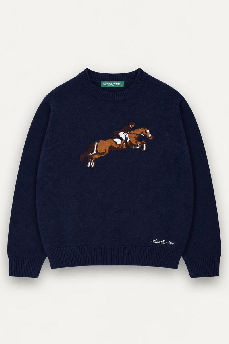 Wholesale,Kuwalla Tee, Kuwalla Tee Navy Equestrian Knit Crew Sweater, Blue, Small-42-TagSMedium-45-TagMLarge-47-TagLExtra Large-49-TagXLExtra Extra Large-52-TagXXL