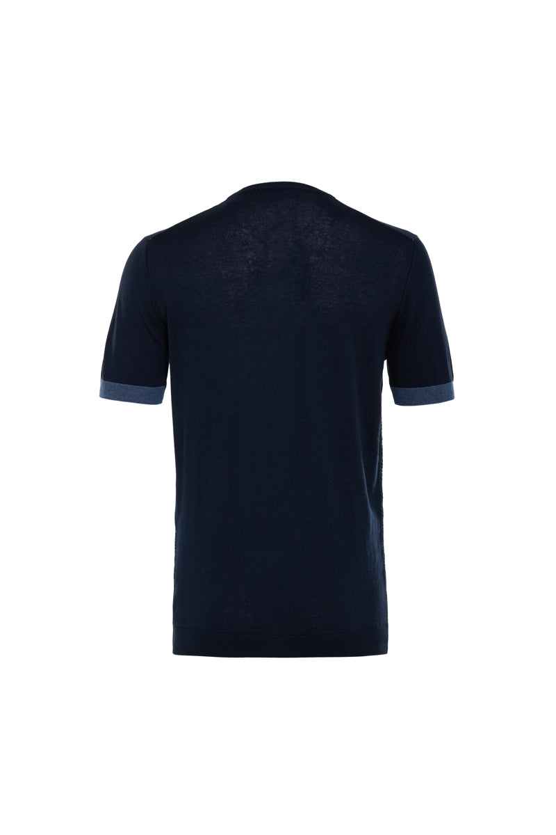 Wholesale,Luchiano Visconti, Luchiano Visconti Melange Navy Weave Panelled Tee, Blue, Extra Extra Large-49-TagXXL