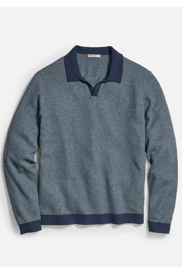 Marine Layer Navy Polo with Contrasting Collar and Cuffs