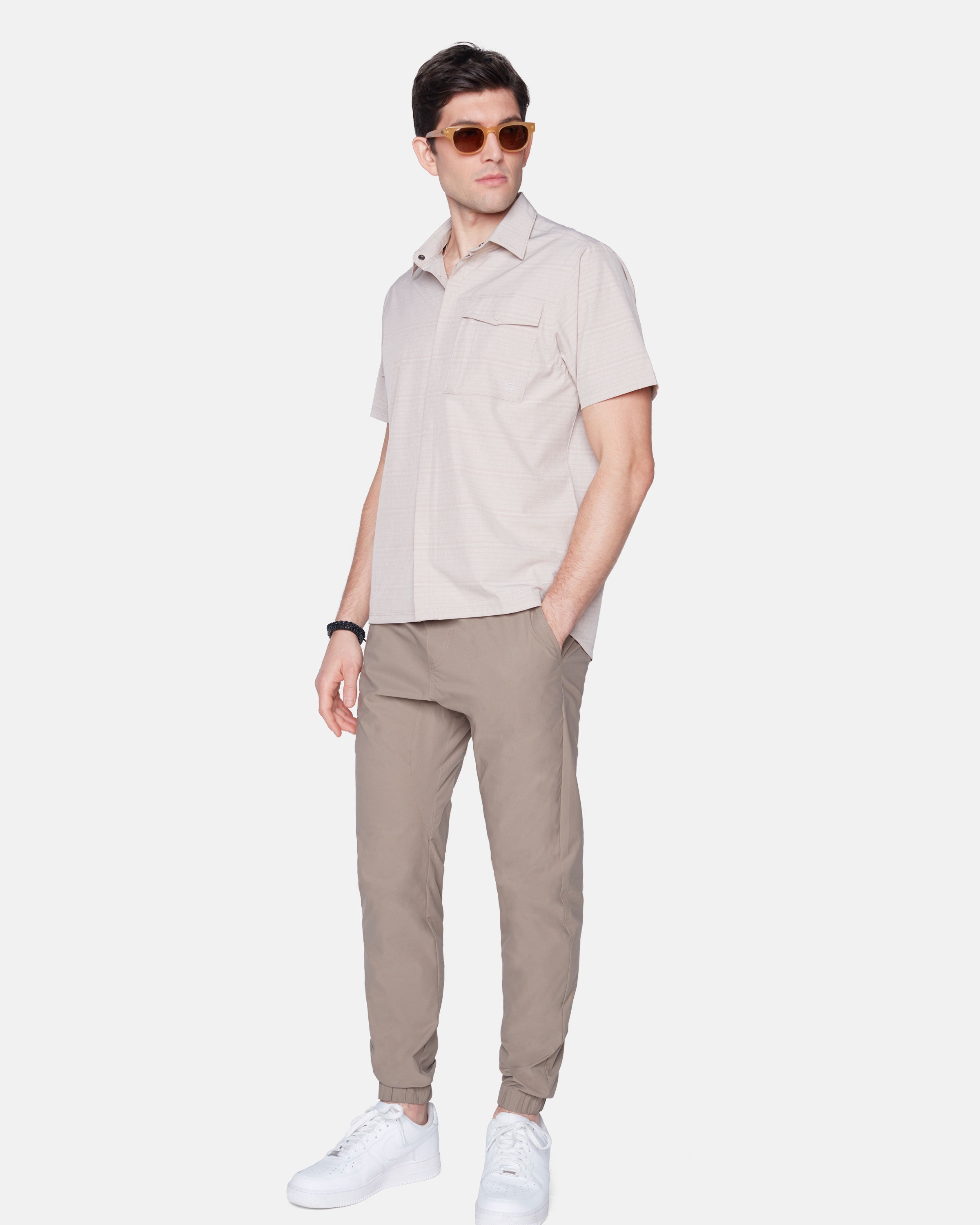 Wholesale,Projek Raw, Projek Raw Almond Stripe 4 Way Stretch Short Sleeve Button Up Shirt, Tan, Extra Extra Large-52-TagXXLExtra Large-48-TagXLLarge-46-TagLMedium-43-TagMSmall-41-TagS