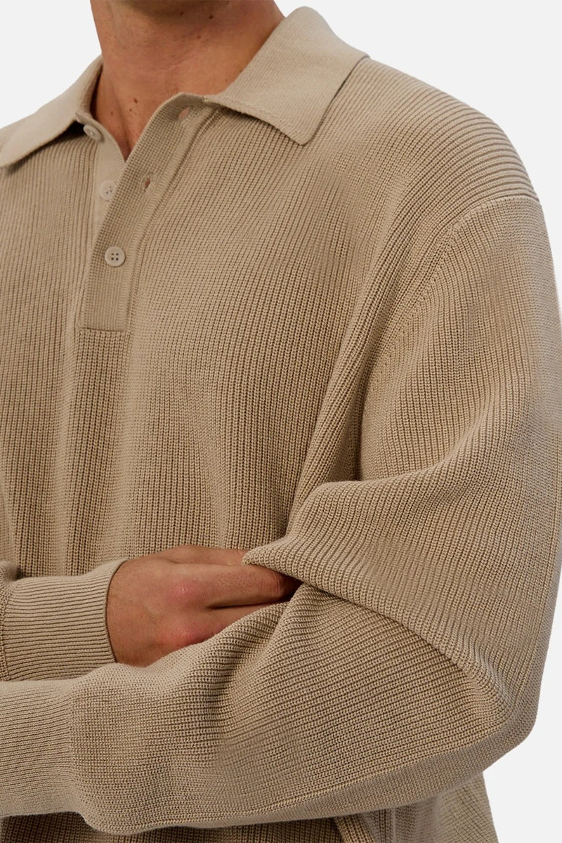 Wholesale,INDUSTRIE AUSTRALIA, INDUSTRIE AUSTRALIA Sand Dune Three-button Knitted Polo, Tan, Extra Large-54-TagXL