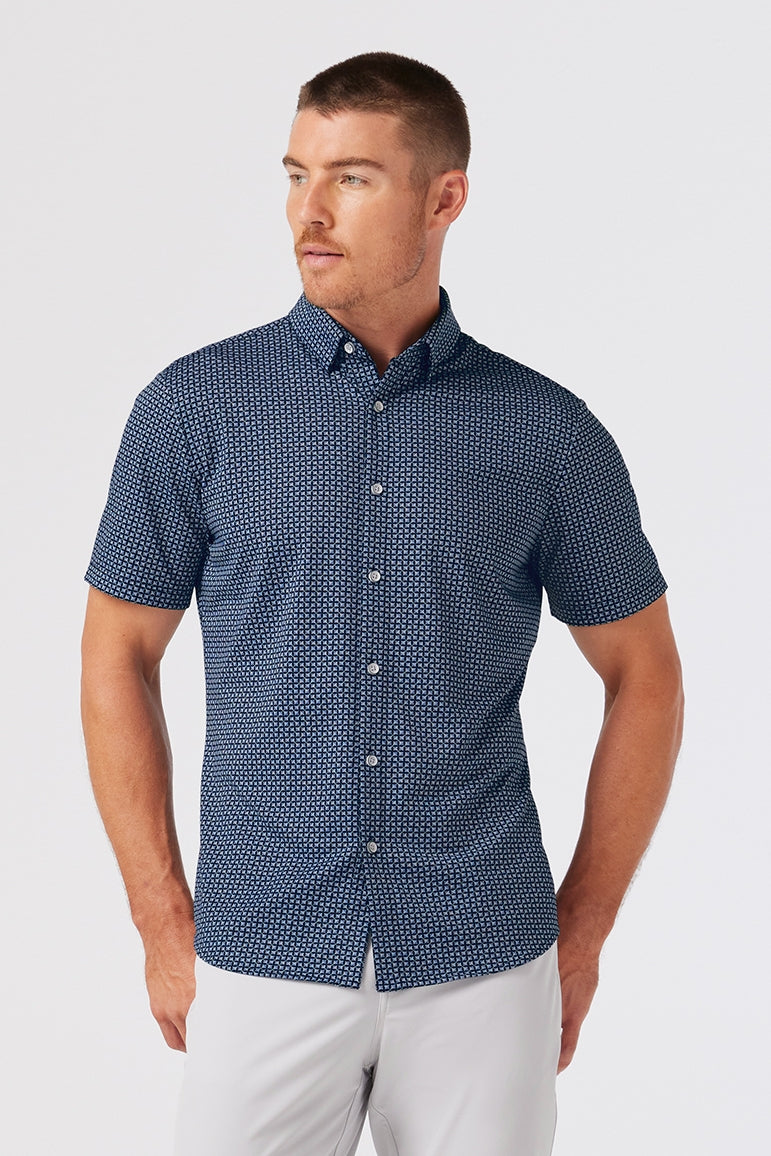 Wholesale,Mizzen + Main, Mizzen + Main Navy Tonal Textured Print No-Tuck Trim Shirt, Blue, Medium-43-TagM