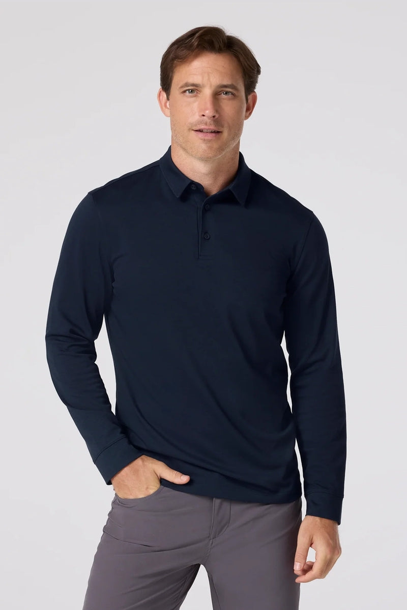 Wholesale,Mizzen + Main, Mizzen + Main Navy Trim Long Sleeve Polo, Blue, Medium-44-TagMExtra Large-48-TagXLLarge-46-TagLExtra Extra Large-51-TagXXL