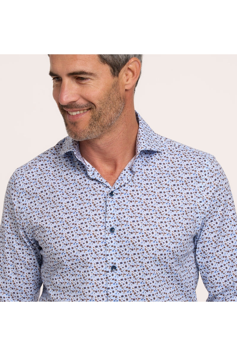Direct From Brand,R2 Amsterdam, R2 Amsterdam Blue Floral Print Dress Shirt, Blue, Extra Large-49-Tag44