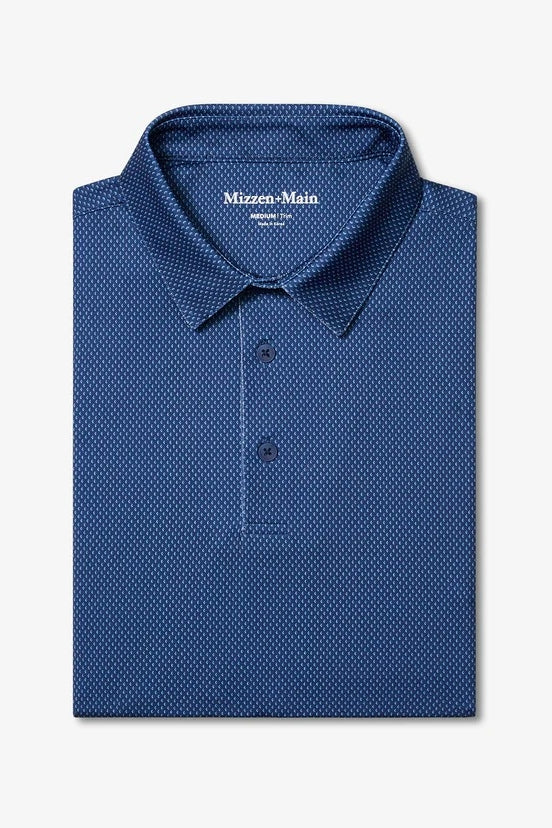 Wholesale,Mizzen + Main, Mizzen + Main Midnight Navy Diamond Print Performance Trim Fit Polo, Blue, Medium-42-TagM