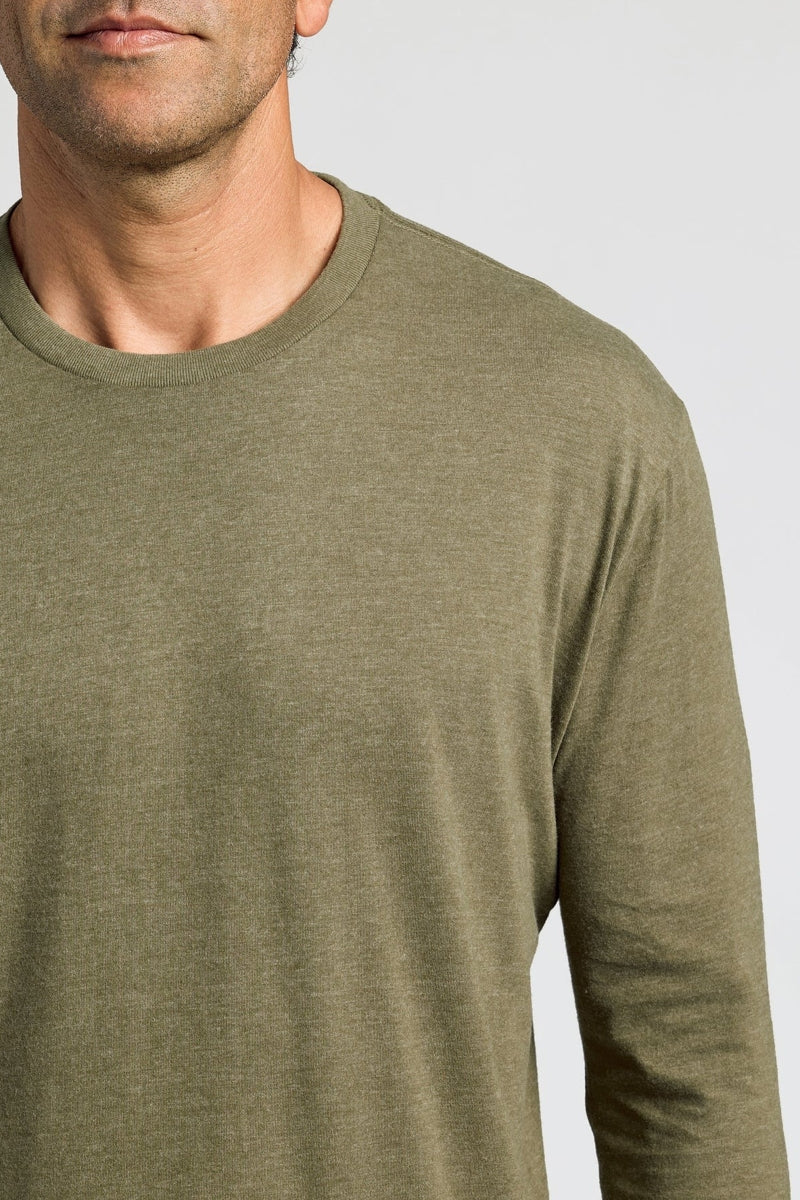 Faire,True Classic, True Classic Heather Military Green Long Sleeve T-Shirt, Green, Medium-40-TagM