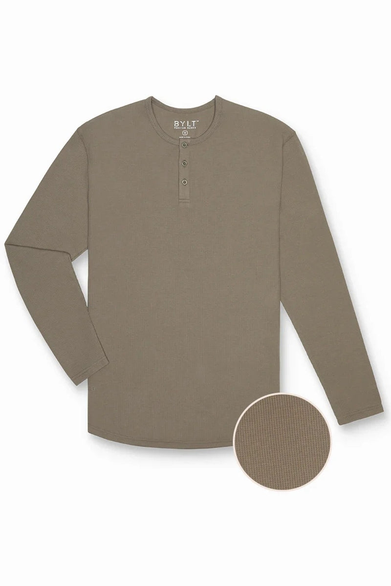 Wholesale,BYLT, BYLT Olive Thermal Drop-Cut Henley, Green, Medium-40-TagMLarge-43-TagLExtra Large-46-TagXLExtra Extra Large-50-TagXXLSmall-38-TagS