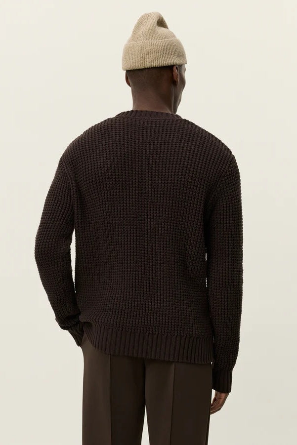 Wholesale,Les Deux, Les Deux Brown Waffle Weave Crewneck Knit Sweater, Brown, Medium-48-TagM