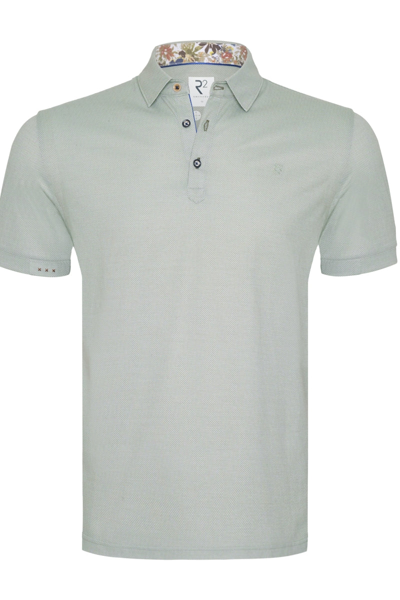 Direct From Brand,R2 Amsterdam, R2 Amsterdam Green Geo Knitted Short Sleeve Polo, Green, Large-45-TagXL