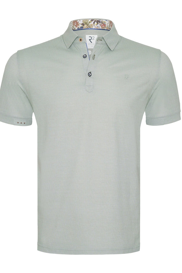 R2 Amsterdam Green Geo Knitted Short Sleeve Polo