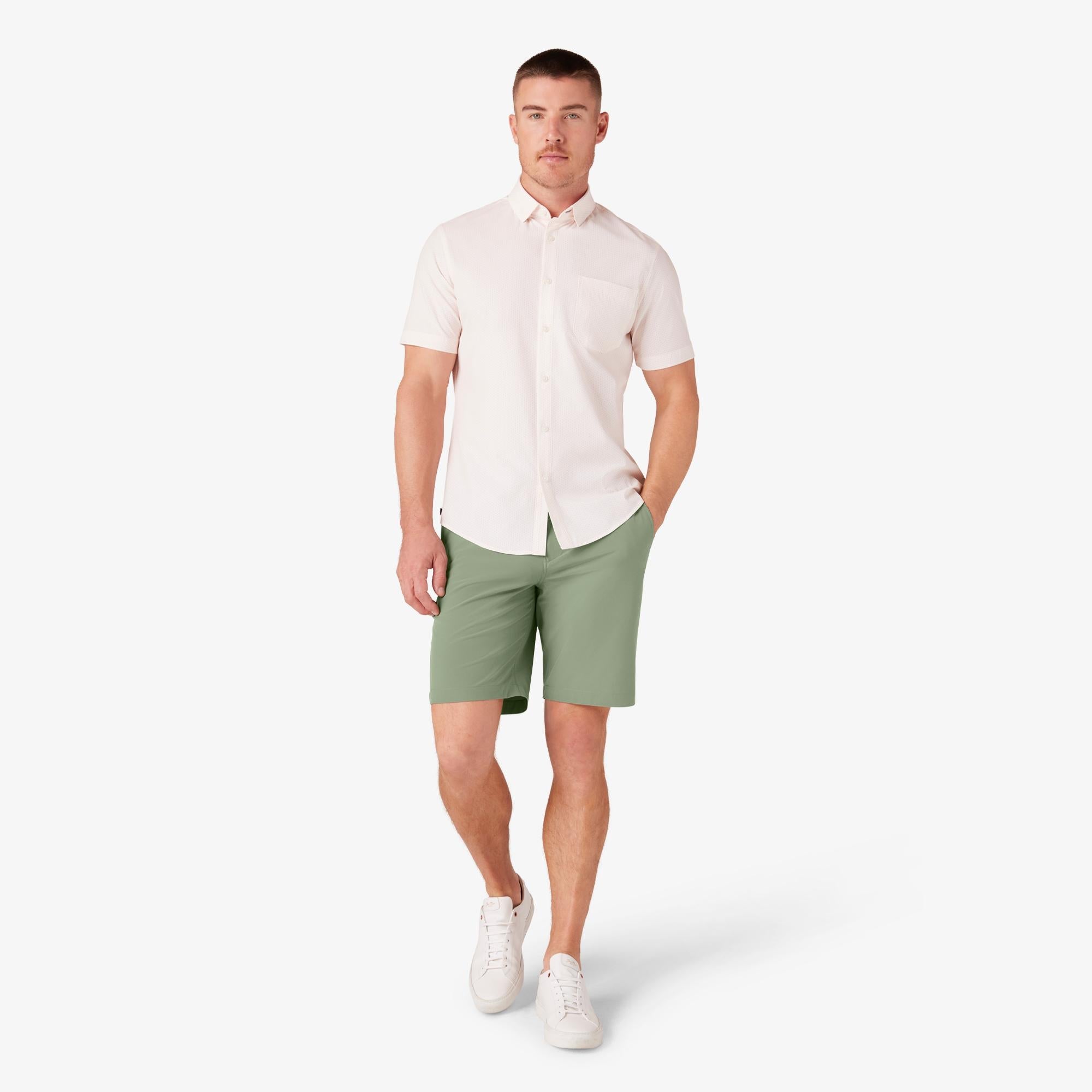 Wholesale,Mizzen + Main, Mizzen + Main Peach Triangle Geo Trim No Tuck Four-way Stretch Shirt, Orange, Small-40-TagS