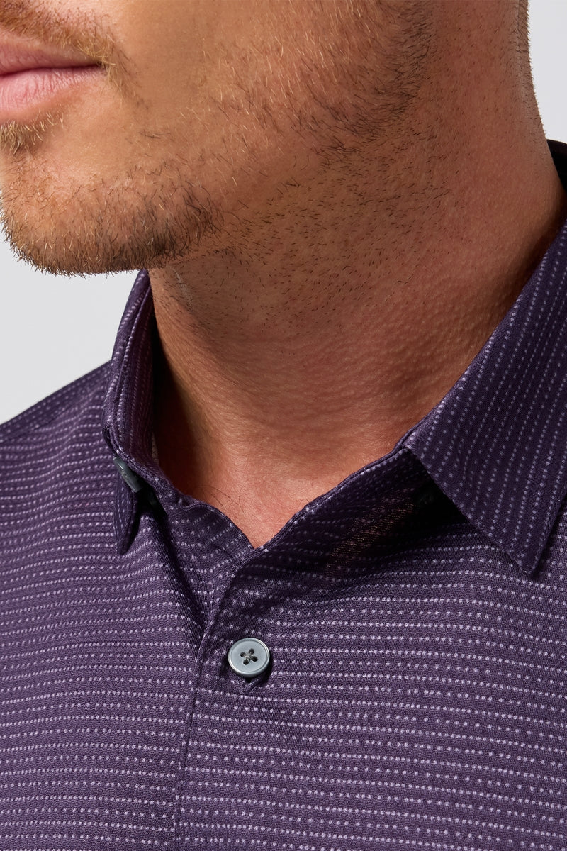 Wholesale,Mizzen + Main, Mizzen + Main Purple Dot Stripe Knit Trim Fit Polo, Purple, Small-40-TagSLarge-45-TagLExtra Large-48-TagXLMedium-42-TagM