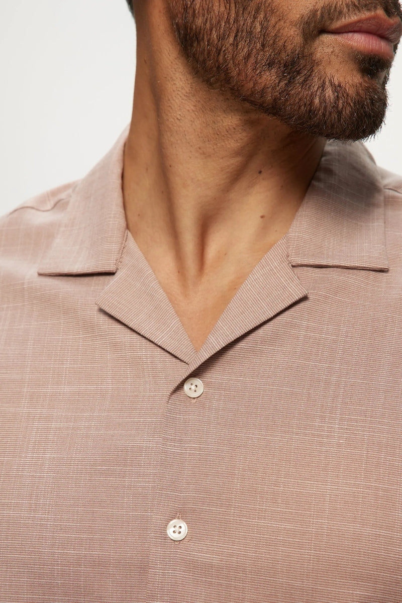 Faire,Julian & Mark, Julian & Mark Mauve Slub Camp Shirt, Tan, Small-41-TagSExtra Large-49-TagXLLarge-46-TagLMedium-43-TagMExtra Extra Large-53-TagXXL