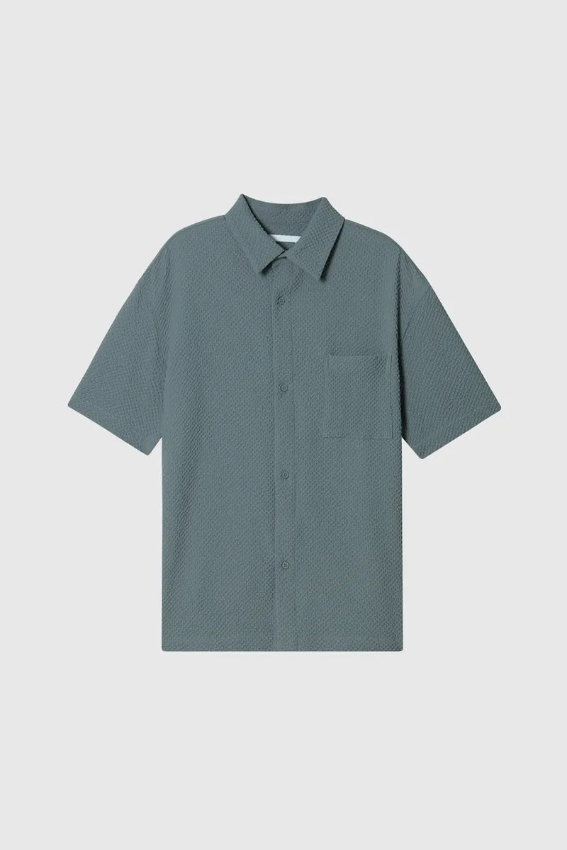 Direct From Brand,FYNE, FYNE Grey Seersucker Stretch Moisture Absorption Shirt, Grey, Medium-46-TagMLarge-48-TagLExtra Large-50-TagXL