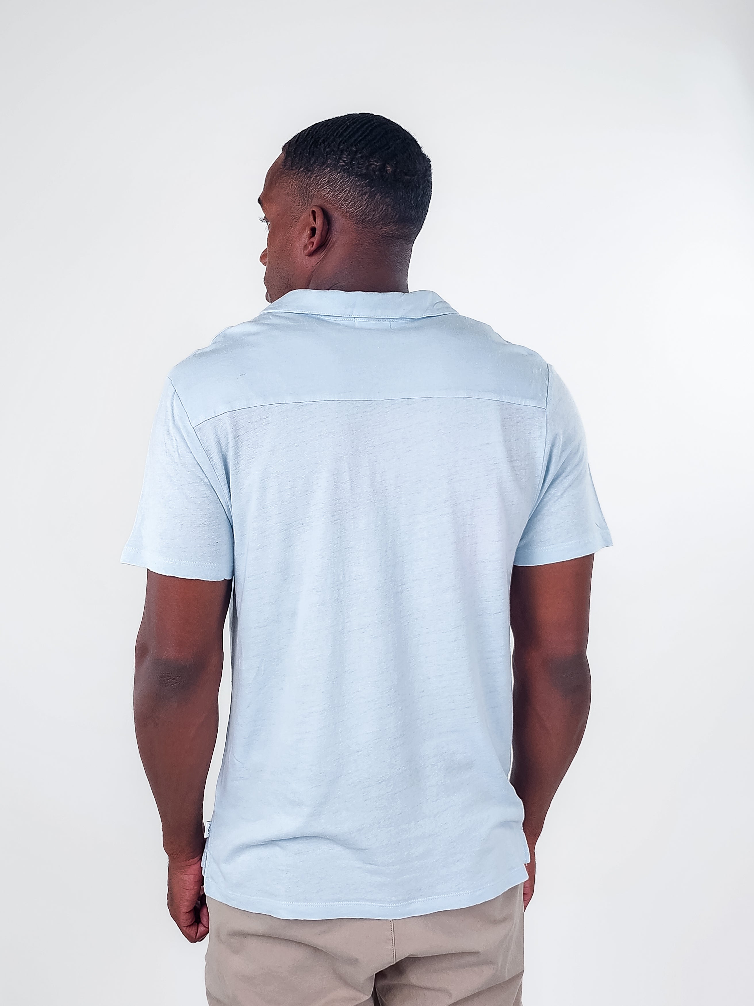 Wholesale,Onia, Onia Light Blue Linen Blend Buttonless Short Sleeve Polo, Blue, Large-42-TagL